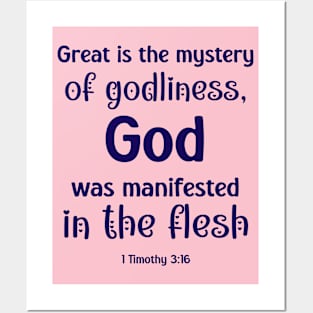 Great is the Mystery of Godliness - 1 Timothy 3:16 - Bible Verse Posters and Art
